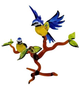 Preview: 2 Blaumeisen auf Ast, stehend (dunkelblau)